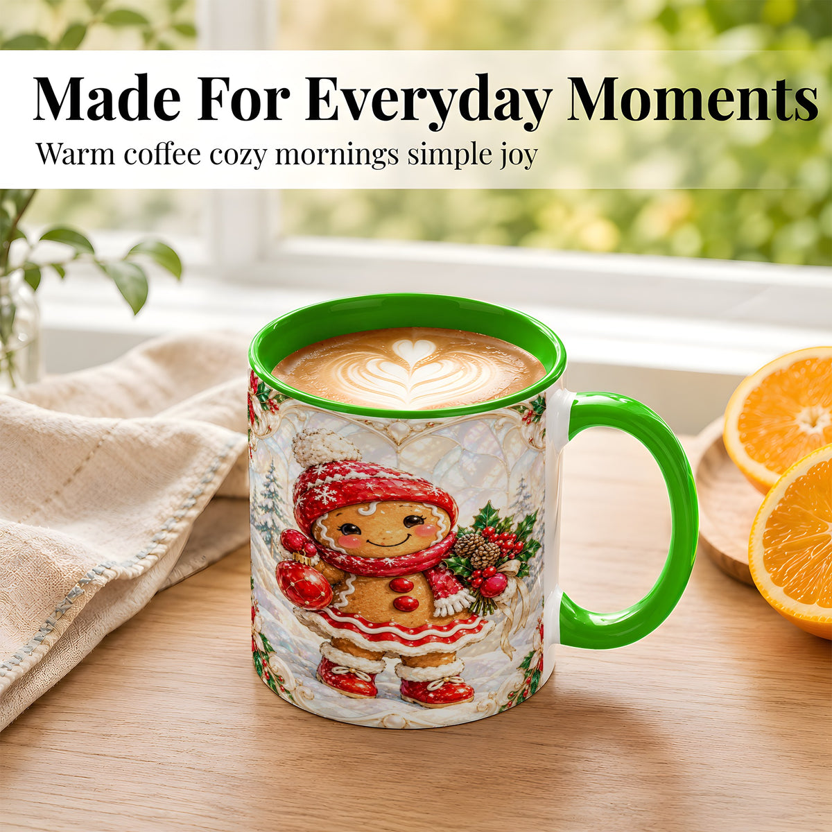 #pl[11oz|Green] Gingerbread Girl Coffee Mug, Christmas Ornament Mug, Ceramic Cup