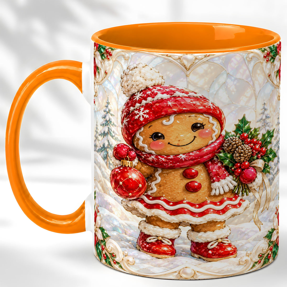 #pl[11oz|Orange] Gingerbread Girl Coffee Mug, Christmas Ornament Mug, Ceramic Cup