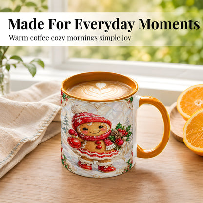 #pl[11oz|Orange] Gingerbread Girl Coffee Mug, Christmas Ornament Mug, Ceramic Cup