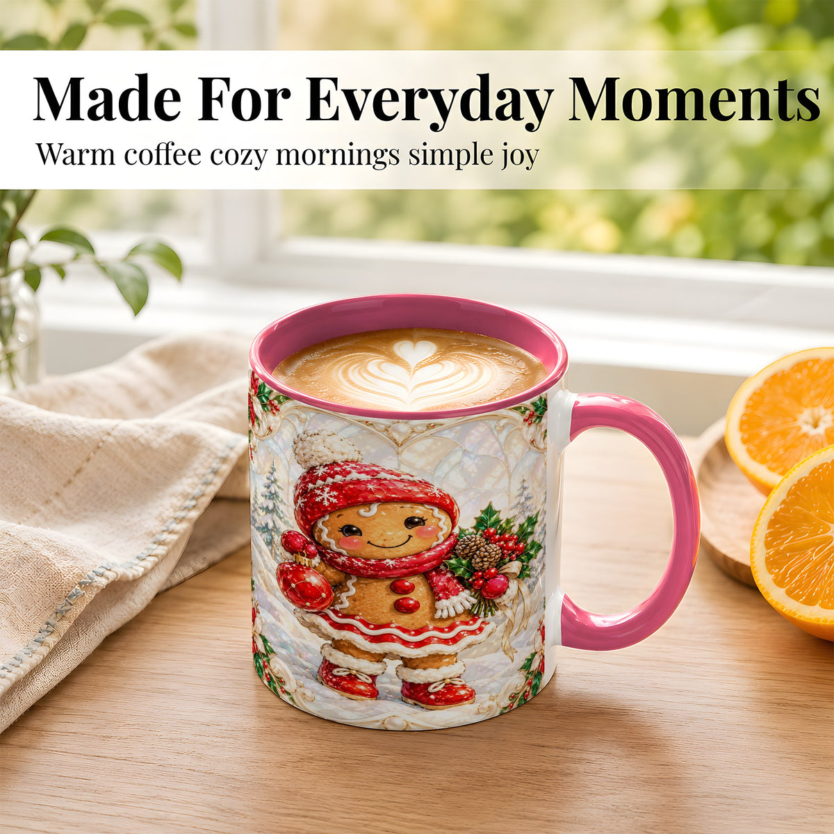 #pl[11oz|Pink] Gingerbread Girl Coffee Mug, Christmas Ornament Mug, Ceramic Cup