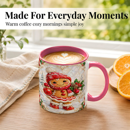 #pl[11oz|Pink] Gingerbread Girl Coffee Mug, Christmas Ornament Mug, Ceramic Cup