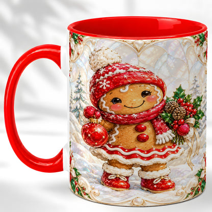 Gingerbread Girl Coffee Mug, Christmas Ornament Mug, Ceramic Cup