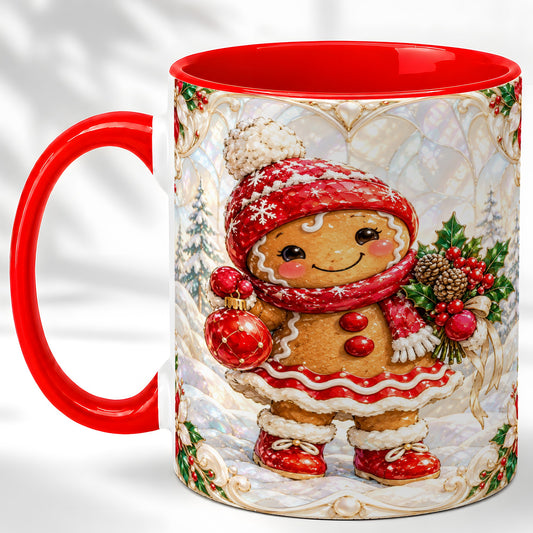 Gingerbread Girl Coffee Mug, Christmas Ornament Mug, Ceramic Cup