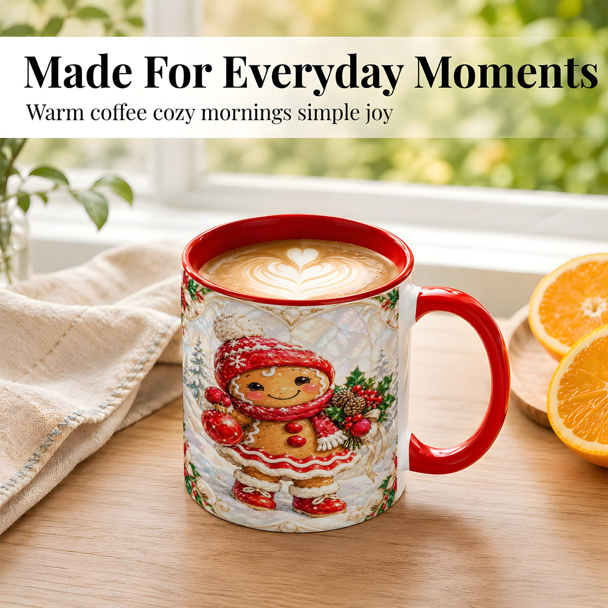 #pl[11oz|Red] Gingerbread Girl Coffee Mug, Christmas Ornament Mug, Ceramic Cup