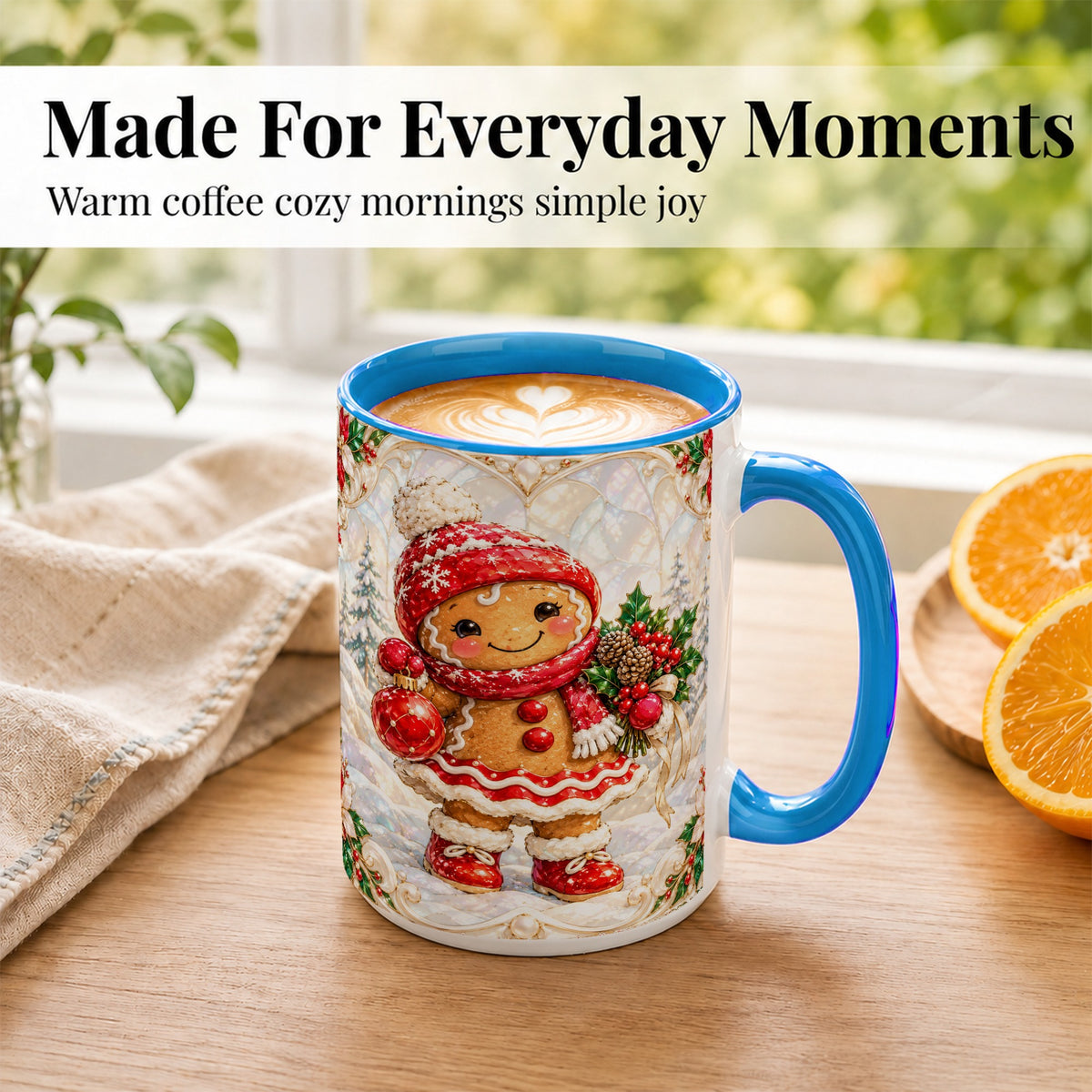 #pl[15oz|Blue] Gingerbread Girl Coffee Mug, Christmas Ornament Mug, Ceramic Cup