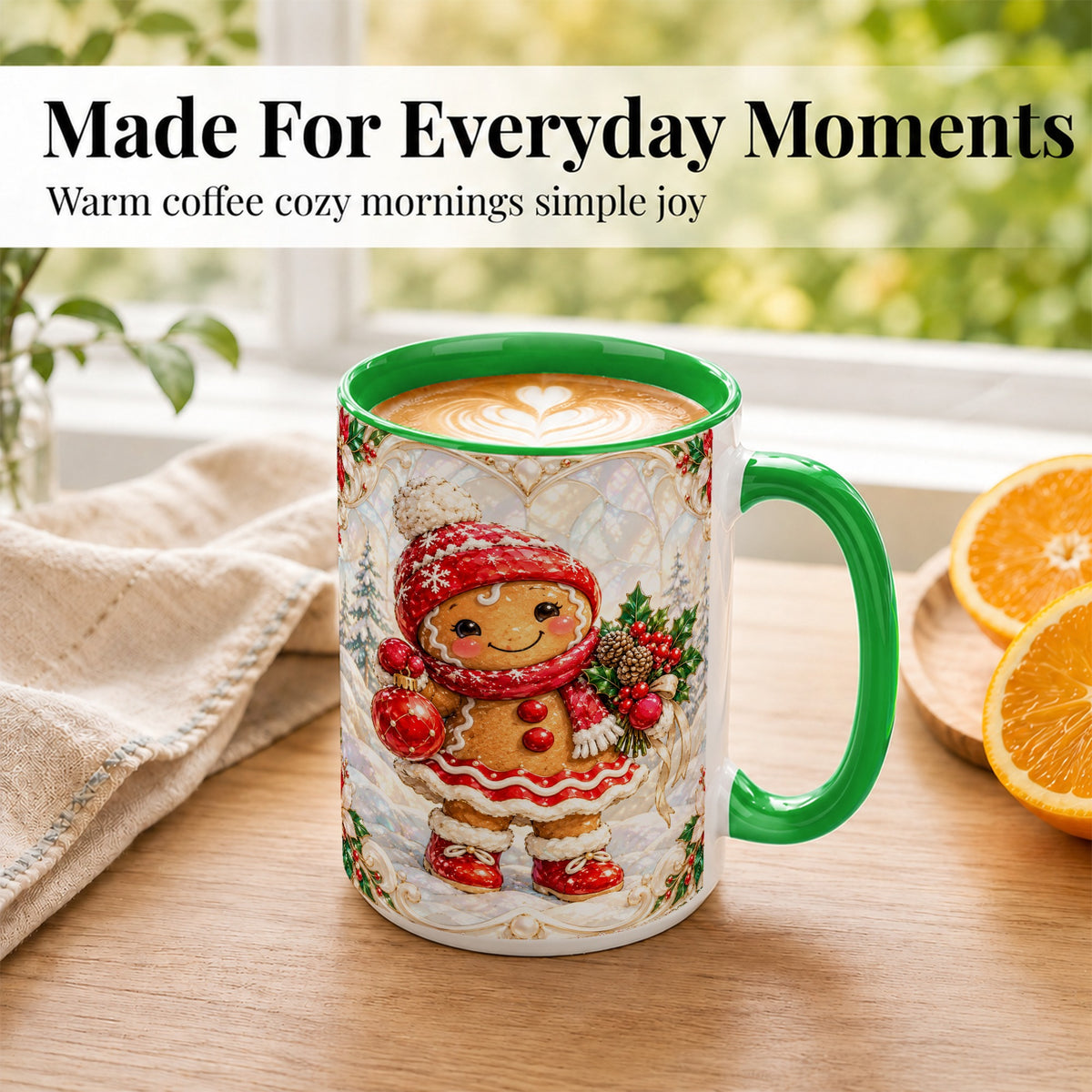 #pl[15oz|Green] Gingerbread Girl Coffee Mug, Christmas Ornament Mug, Ceramic Cup
