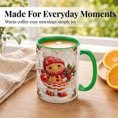 #pl[15oz|Green] Gingerbread Girl Coffee Mug, Christmas Ornament Mug, Ceramic Cup
