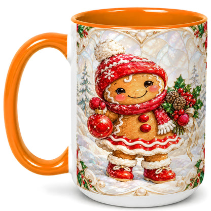 #pl[15oz|Orange] Gingerbread Girl Coffee Mug, Christmas Ornament Mug, Ceramic Cup