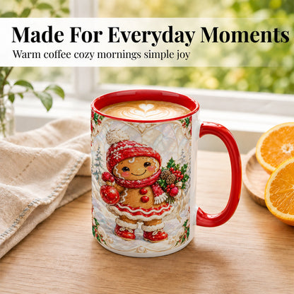 #pl[15oz|Red] Gingerbread Girl Coffee Mug, Christmas Ornament Mug, Ceramic Cup