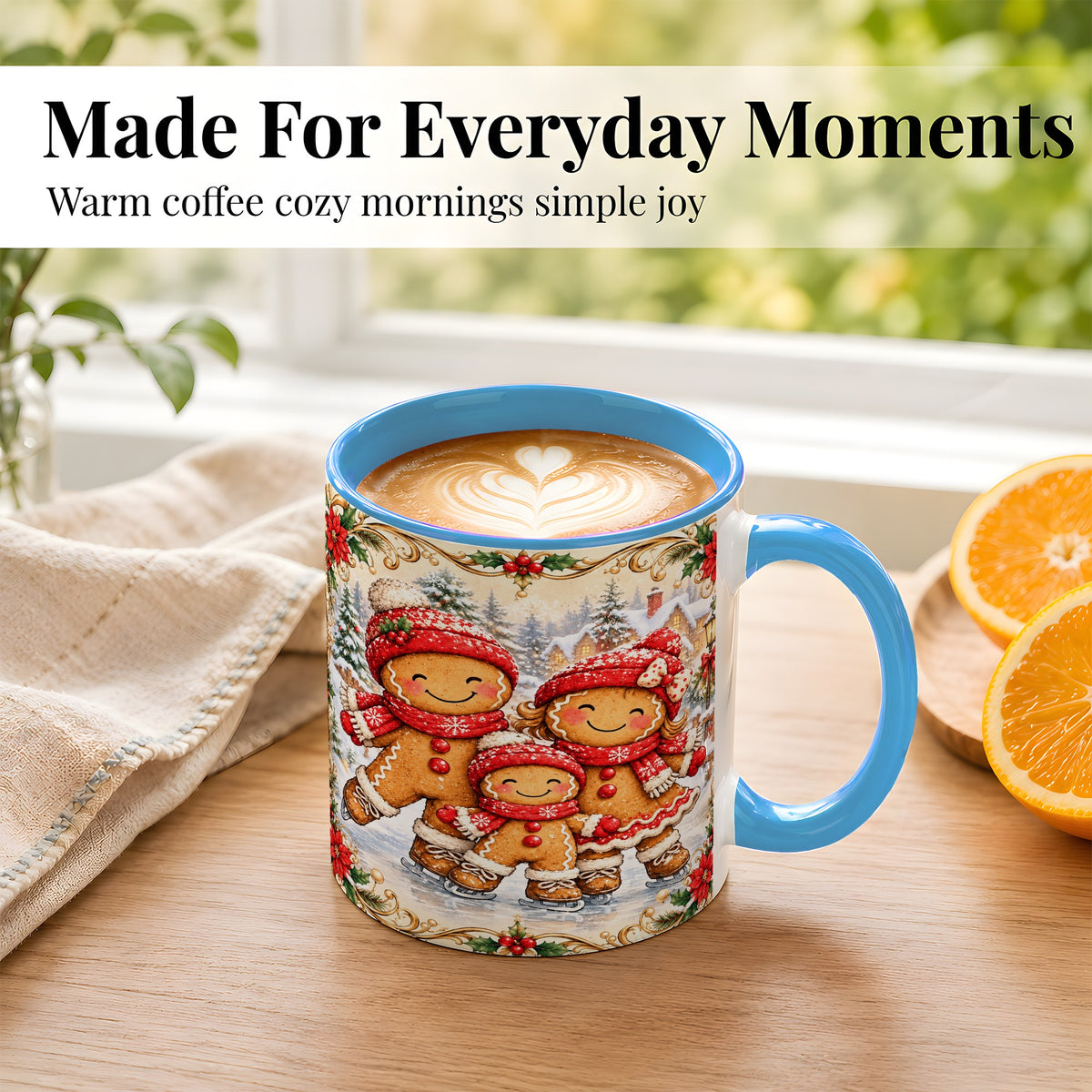 #pl[11oz|Blue] Gingerbread Family Coffee Mug, Christmas Mug, Ceramic Cup