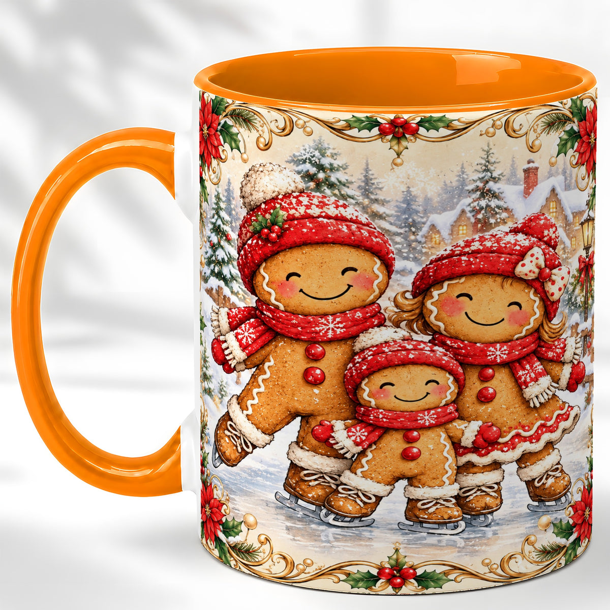 #pl[11oz|Orange] Gingerbread Family Coffee Mug, Christmas Mug, Ceramic Cup