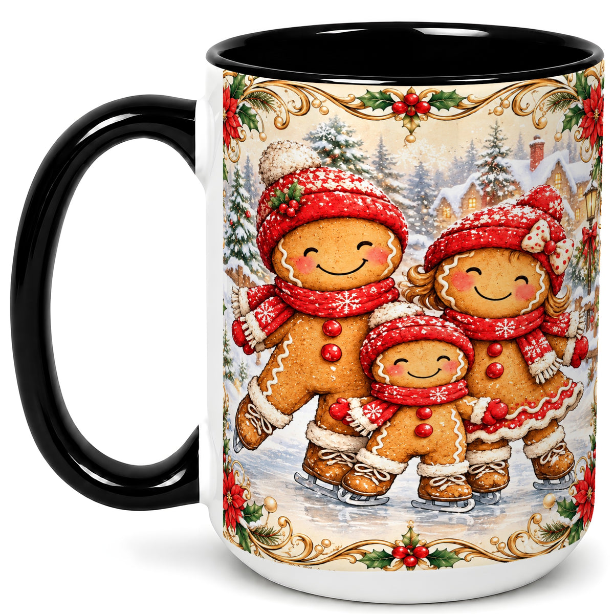#pl[15oz|Black] Gingerbread Family Coffee Mug, Christmas Mug, Ceramic Cup