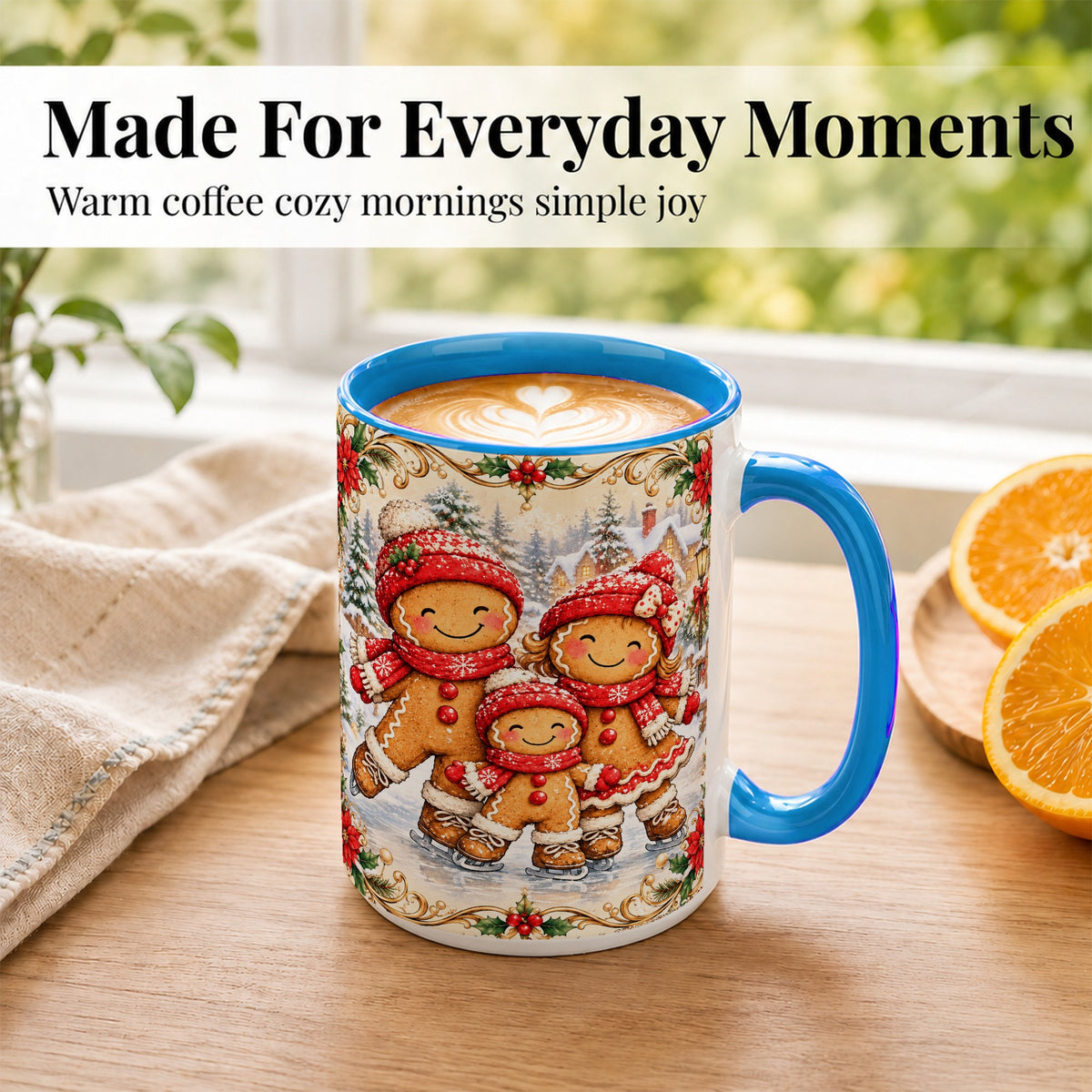 #pl[15oz|Blue] Gingerbread Family Coffee Mug, Christmas Mug, Ceramic Cup