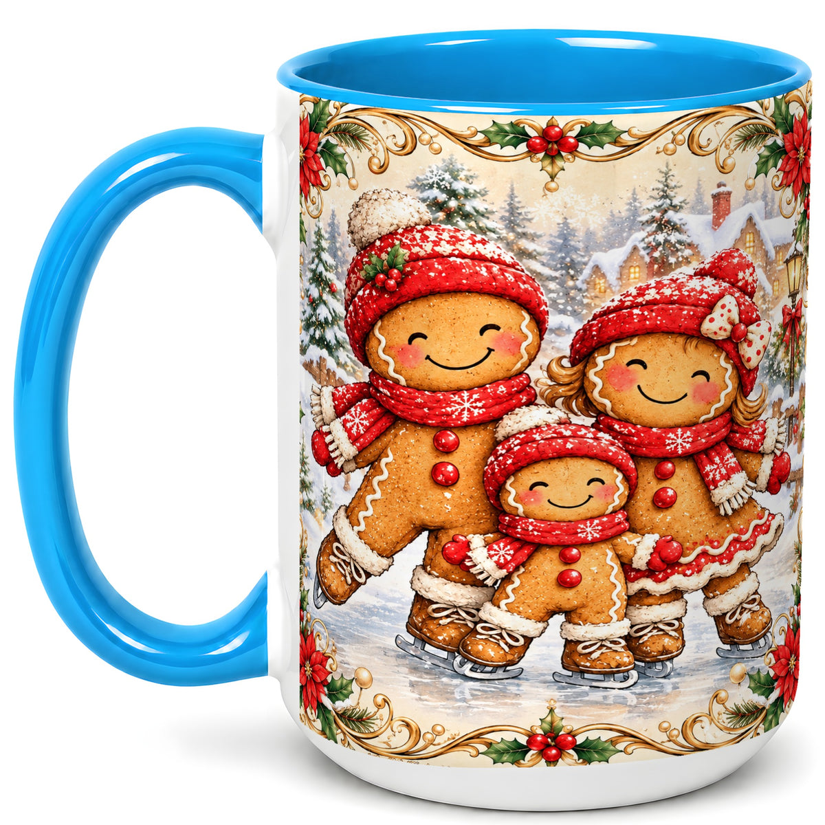 #pl[15oz|Blue] Gingerbread Family Coffee Mug, Christmas Mug, Ceramic Cup