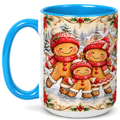#pl[15oz|Blue] Gingerbread Family Coffee Mug, Christmas Mug, Ceramic Cup
