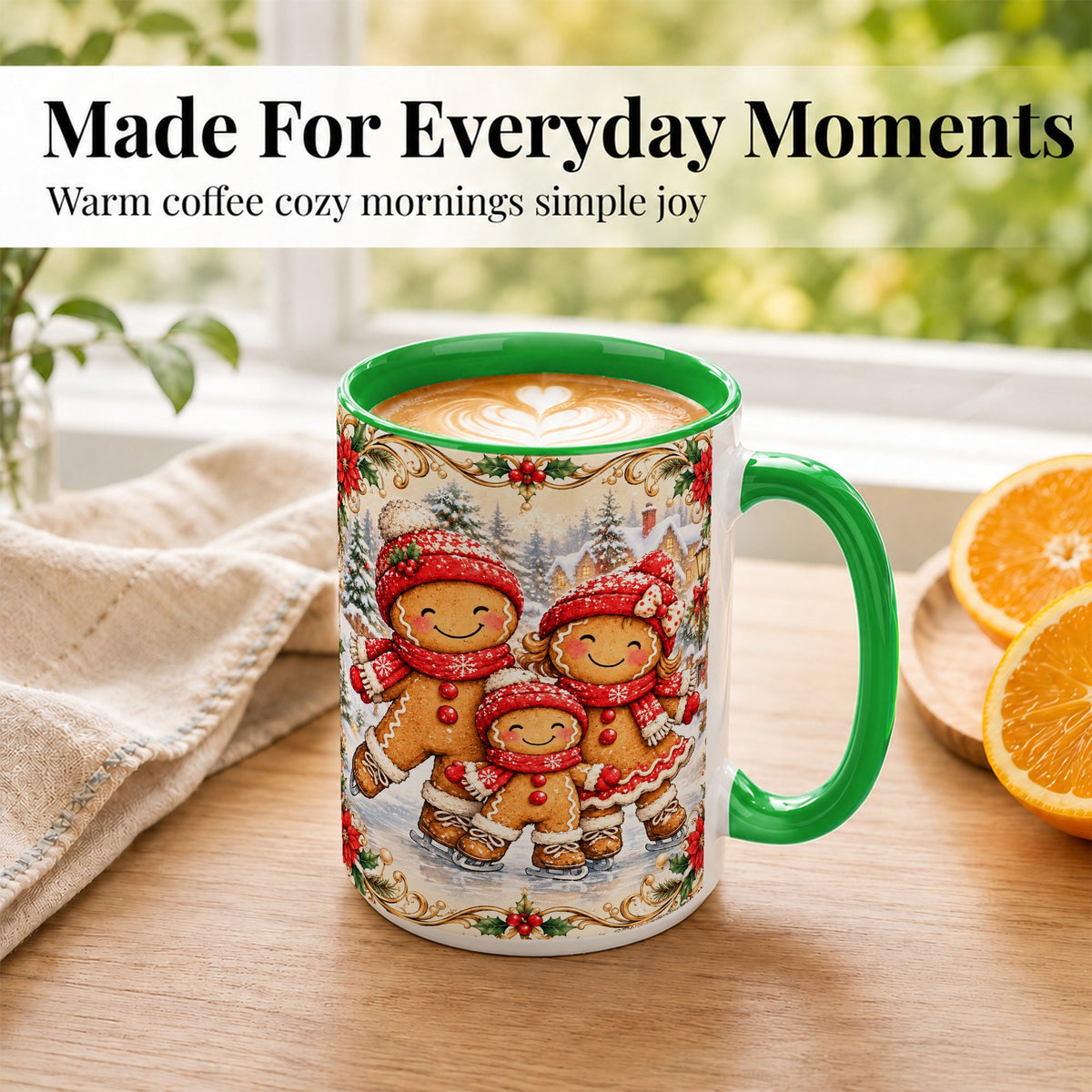 #pl[15oz|Green] Gingerbread Family Coffee Mug, Christmas Mug, Ceramic Cup