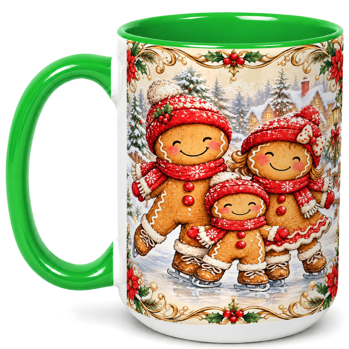 #pl[15oz|Green] Gingerbread Family Coffee Mug, Christmas Mug, Ceramic Cup
