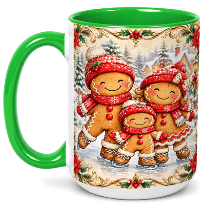 #pl[15oz|Green] Gingerbread Family Coffee Mug, Christmas Mug, Ceramic Cup