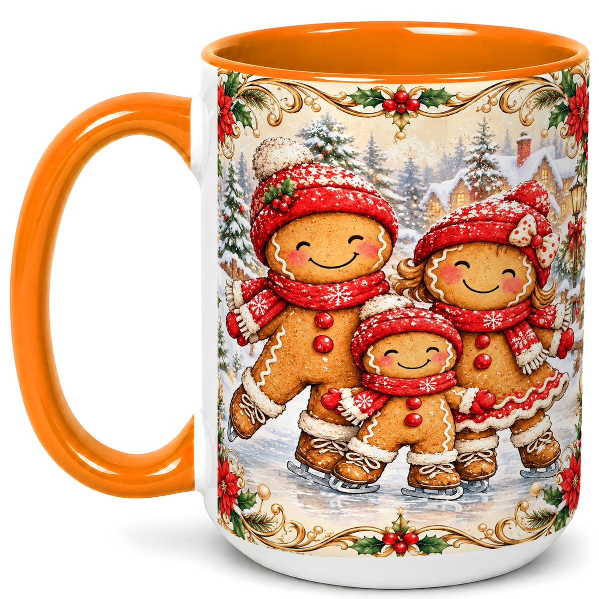 #pl[15oz|Orange] Gingerbread Family Coffee Mug, Christmas Mug, Ceramic Cup