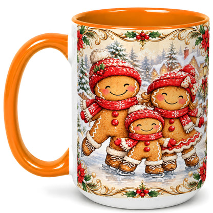 #pl[15oz|Orange] Gingerbread Family Coffee Mug, Christmas Mug, Ceramic Cup