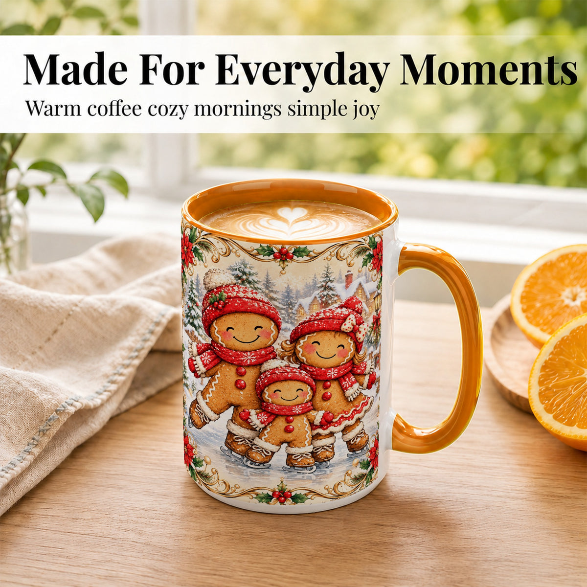 #pl[15oz|Orange] Gingerbread Family Coffee Mug, Christmas Mug, Ceramic Cup