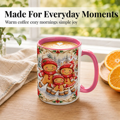 #pl[15oz|Pink] Gingerbread Family Coffee Mug, Christmas Mug, Ceramic Cup