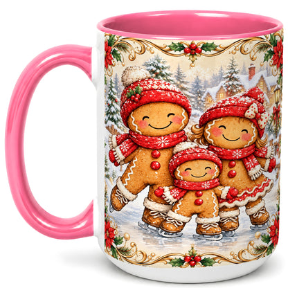 #pl[15oz|Pink] Gingerbread Family Coffee Mug, Christmas Mug, Ceramic Cup