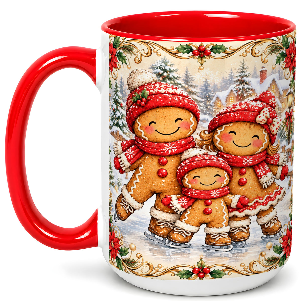 #pl[15oz|Red] Gingerbread Family Coffee Mug, Christmas Mug, Ceramic Cup