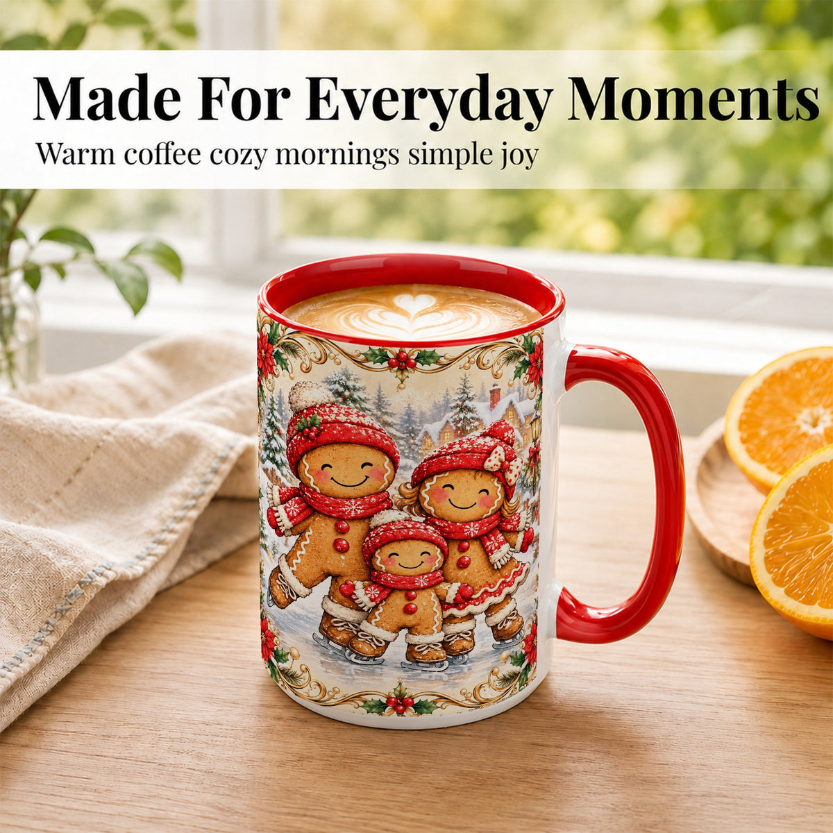 #pl[15oz|Red] Gingerbread Family Coffee Mug, Christmas Mug, Ceramic Cup