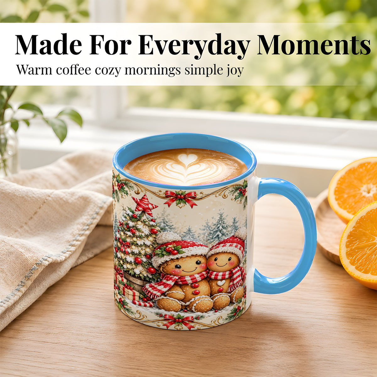 #pl[11oz|Blue] Gingerbread Couple Coffee Mug, Christmas Mug, Ceramic Cup