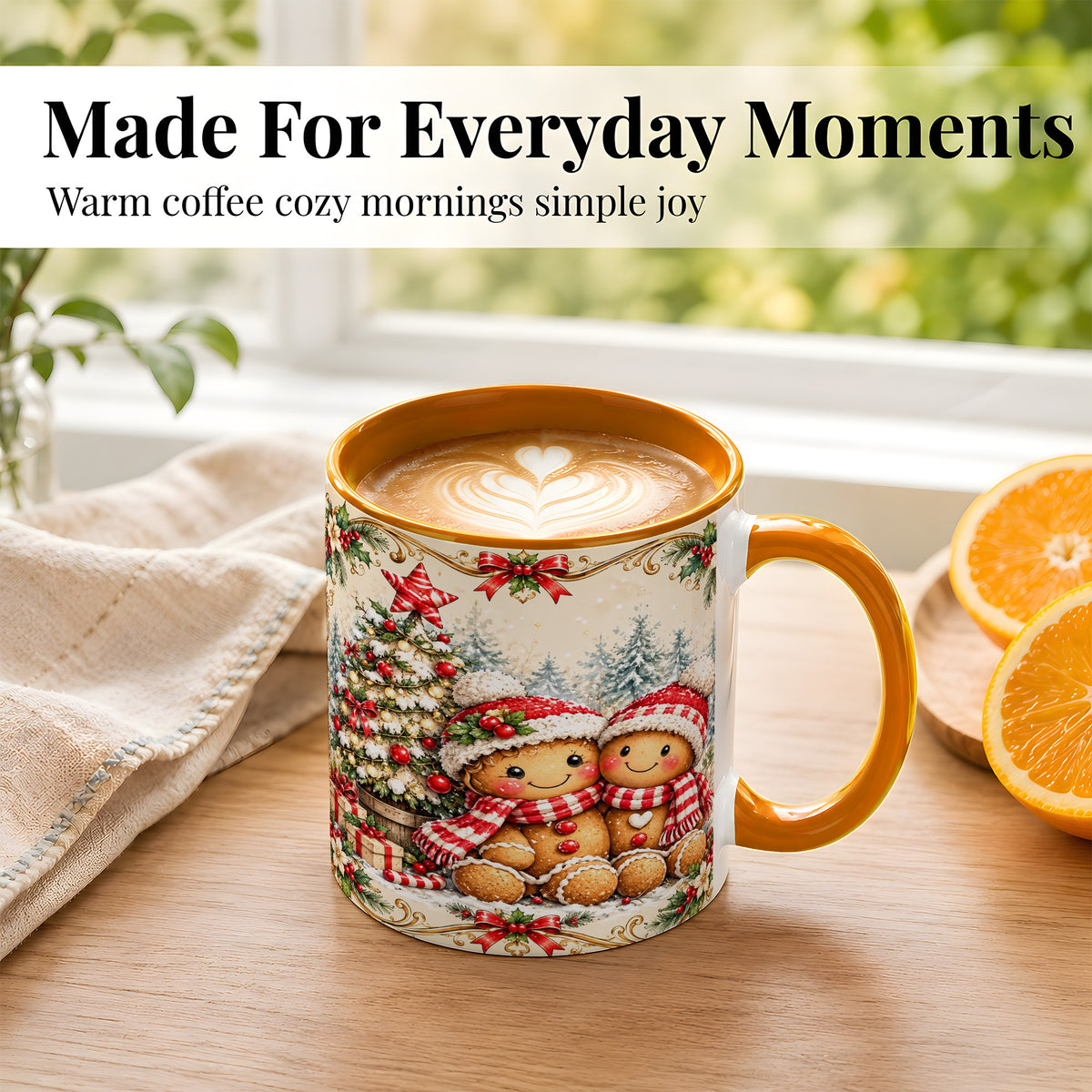 #pl[11oz|Orange] Gingerbread Couple Coffee Mug, Christmas Mug, Ceramic Cup