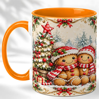 #pl[11oz|Orange] Gingerbread Couple Coffee Mug, Christmas Mug, Ceramic Cup
