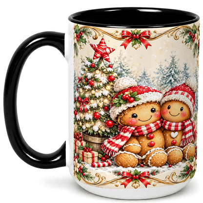 #pl[15oz|Black] Gingerbread Couple Coffee Mug, Christmas Mug, Ceramic Cup