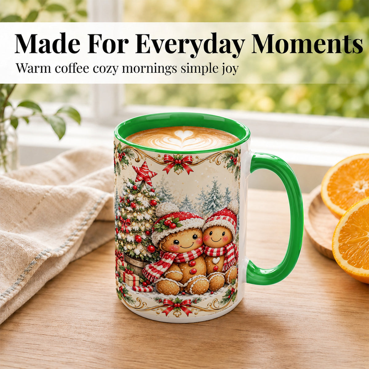 #pl[15oz|Green] Gingerbread Couple Coffee Mug, Christmas Mug, Ceramic Cup