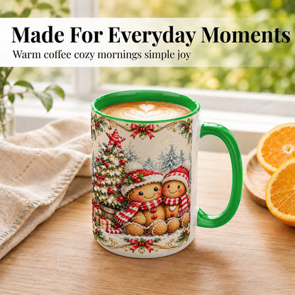 #pl[15oz|Green] Gingerbread Couple Coffee Mug, Christmas Mug, Ceramic Cup