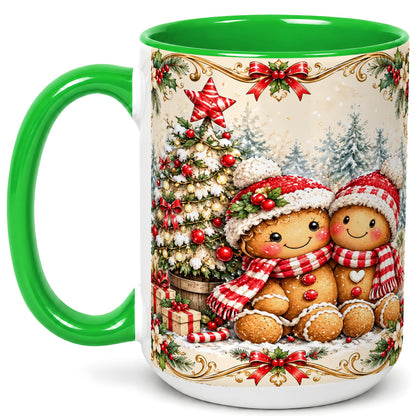#pl[15oz|Green] Gingerbread Couple Coffee Mug, Christmas Mug, Ceramic Cup