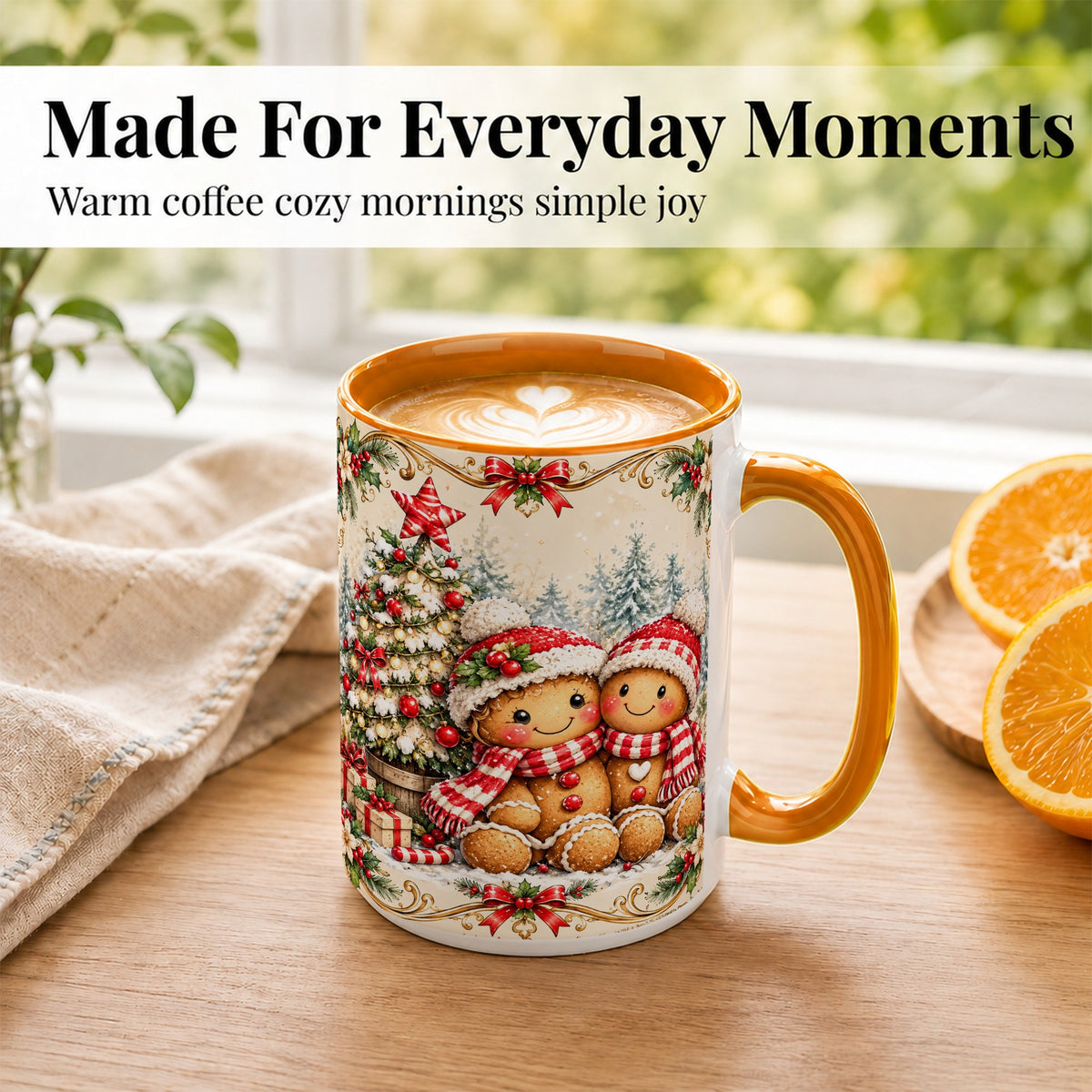 #pl[15oz|Orange] Gingerbread Couple Coffee Mug, Christmas Mug, Ceramic Cup