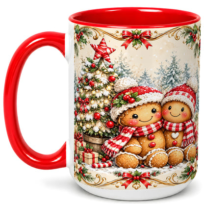 #pl[15oz|Red] Gingerbread Couple Coffee Mug, Christmas Mug, Ceramic Cup