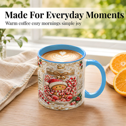 #pl[11oz|Blue] Gingerbread Candy Jar Coffee Mug, Christmas Mug, Ceramic Cup