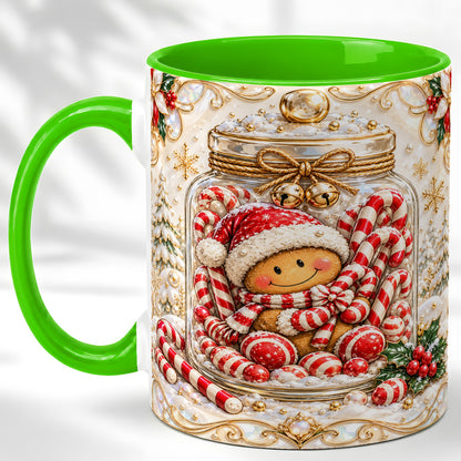 #pl[11oz|Green] Gingerbread Candy Jar Coffee Mug, Christmas Mug, Ceramic Cup