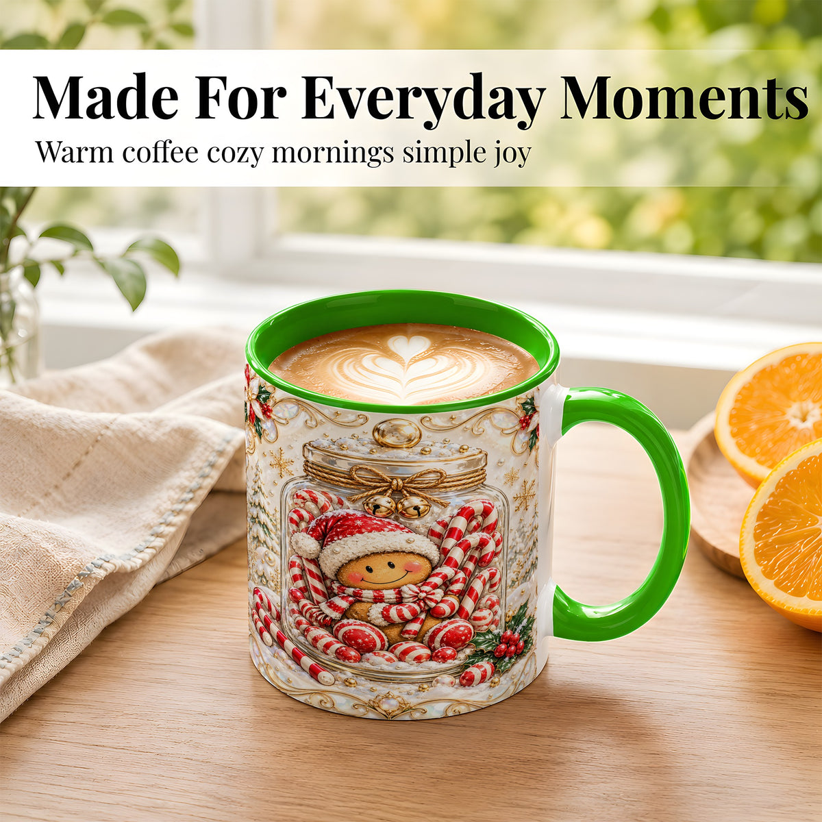 #pl[11oz|Green] Gingerbread Candy Jar Coffee Mug, Christmas Mug, Ceramic Cup