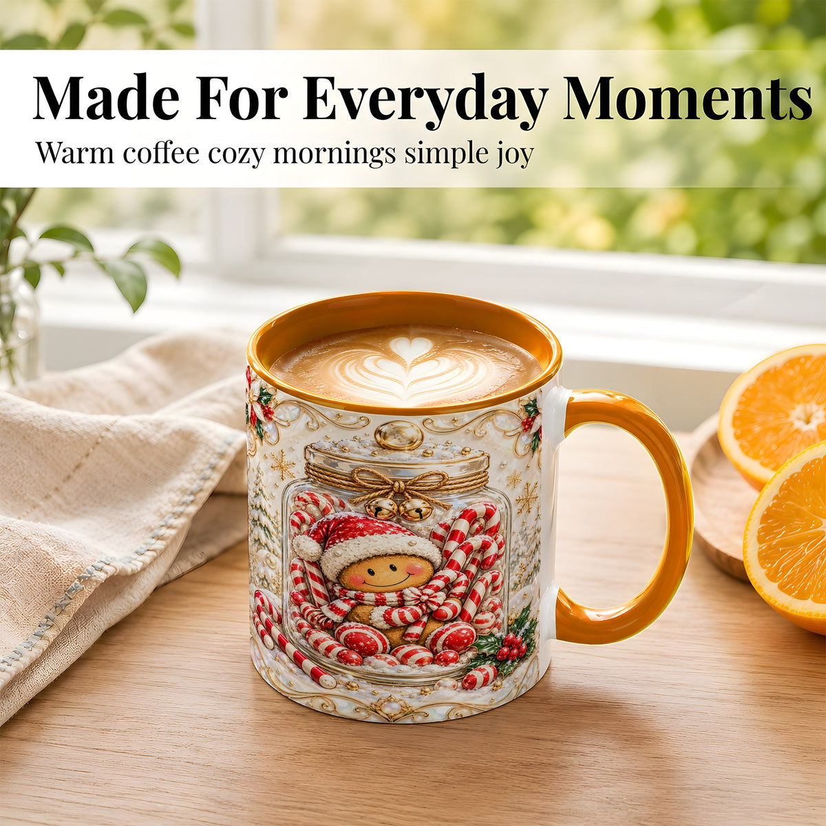 #pl[11oz|Orange] Gingerbread Candy Jar Coffee Mug, Christmas Mug, Ceramic Cup