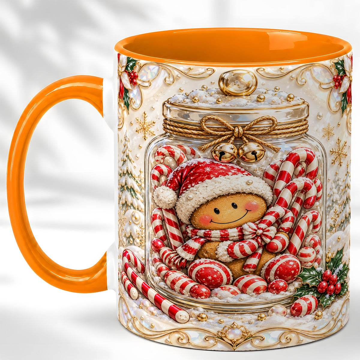 #pl[11oz|Orange] Gingerbread Candy Jar Coffee Mug, Christmas Mug, Ceramic Cup