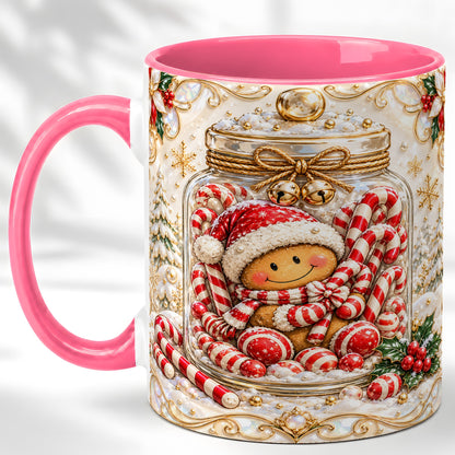 #pl[11oz|Pink] Gingerbread Candy Jar Coffee Mug, Christmas Mug, Ceramic Cup