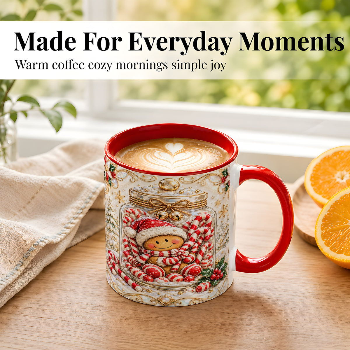 #pl[11oz|Red] Gingerbread Candy Jar Coffee Mug, Christmas Mug, Ceramic Cup