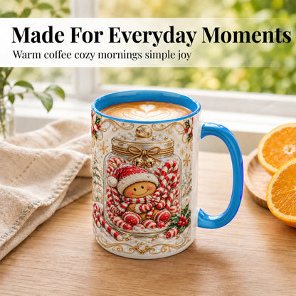 #pl[15oz|Blue] Gingerbread Candy Jar Coffee Mug, Christmas Mug, Ceramic Cup