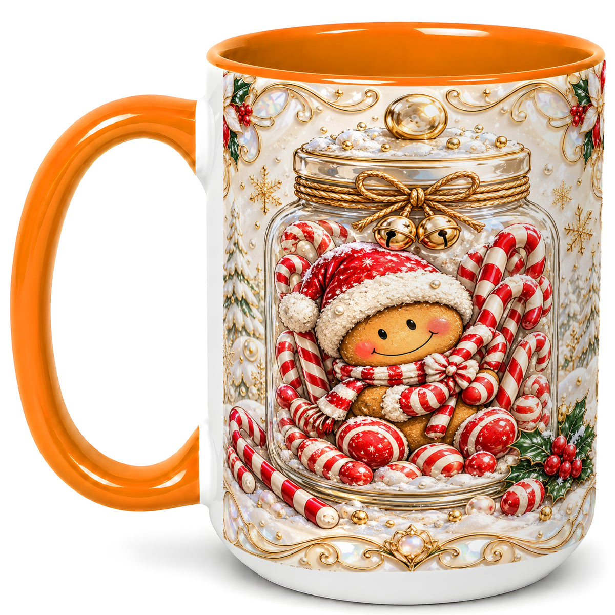 #pl[15oz|Orange] Gingerbread Candy Jar Coffee Mug, Christmas Mug, Ceramic Cup