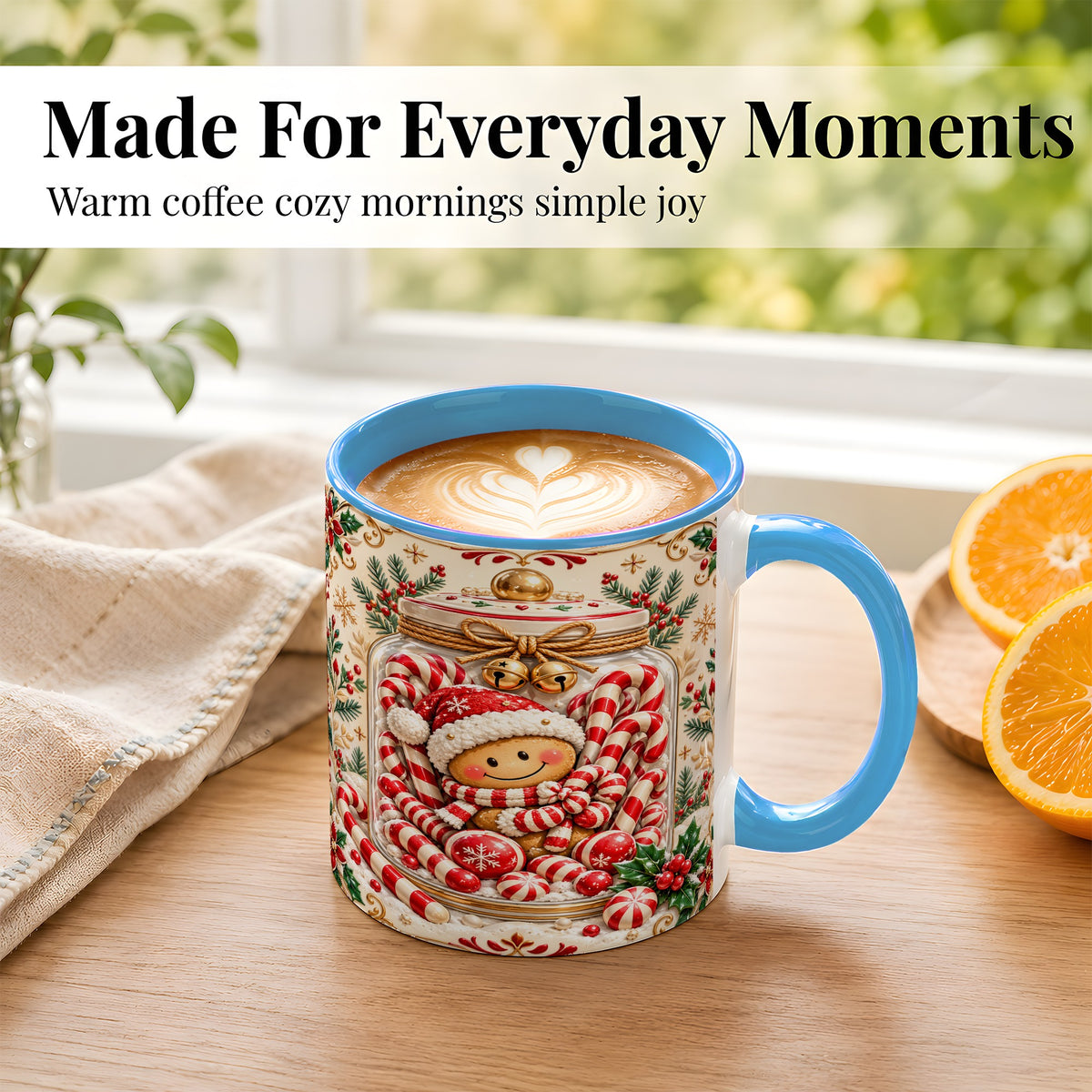 #pl[11oz|Blue] Gingerbread Candy Jar Coffee Mug, Christmas Mug, Ceramic Cup
