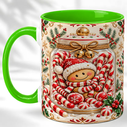 #pl[11oz|Green] Gingerbread Candy Jar Coffee Mug, Christmas Mug, Ceramic Cup