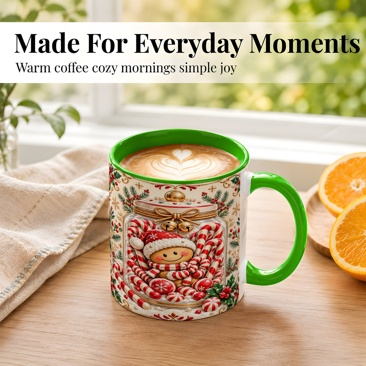 #pl[11oz|Green] Gingerbread Candy Jar Coffee Mug, Christmas Mug, Ceramic Cup